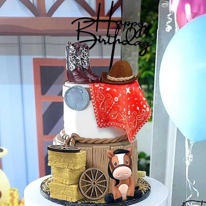 KEEPARTY 11-Piece Cowboy Cake Toppers – Hat, Boot, Horse, and Western Decorations for Birthday or Baby Shower