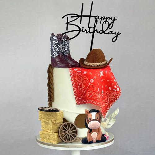 KEEPARTY 11-Piece Cowboy Cake Toppers – Hat, Boot, Horse, and Western Decorations for Birthday or Baby Shower