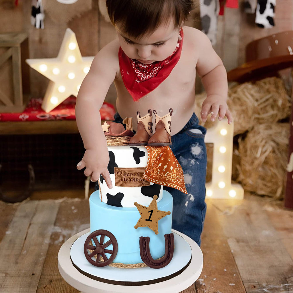 KEEPARTY Cowboy Hat & Boot Cake Toppers - 8-Piece Western Party Decor Set