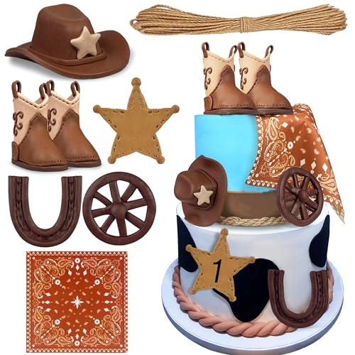 KEEPARTY Cowboy Hat & Boot Cake Toppers - 8-Piece Western Party Decor Set