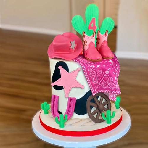 KEEPARTY Cowgirl Cake Toppers Set – Hat, Boot, Star, Horseshoe & More for Western Theme Parties