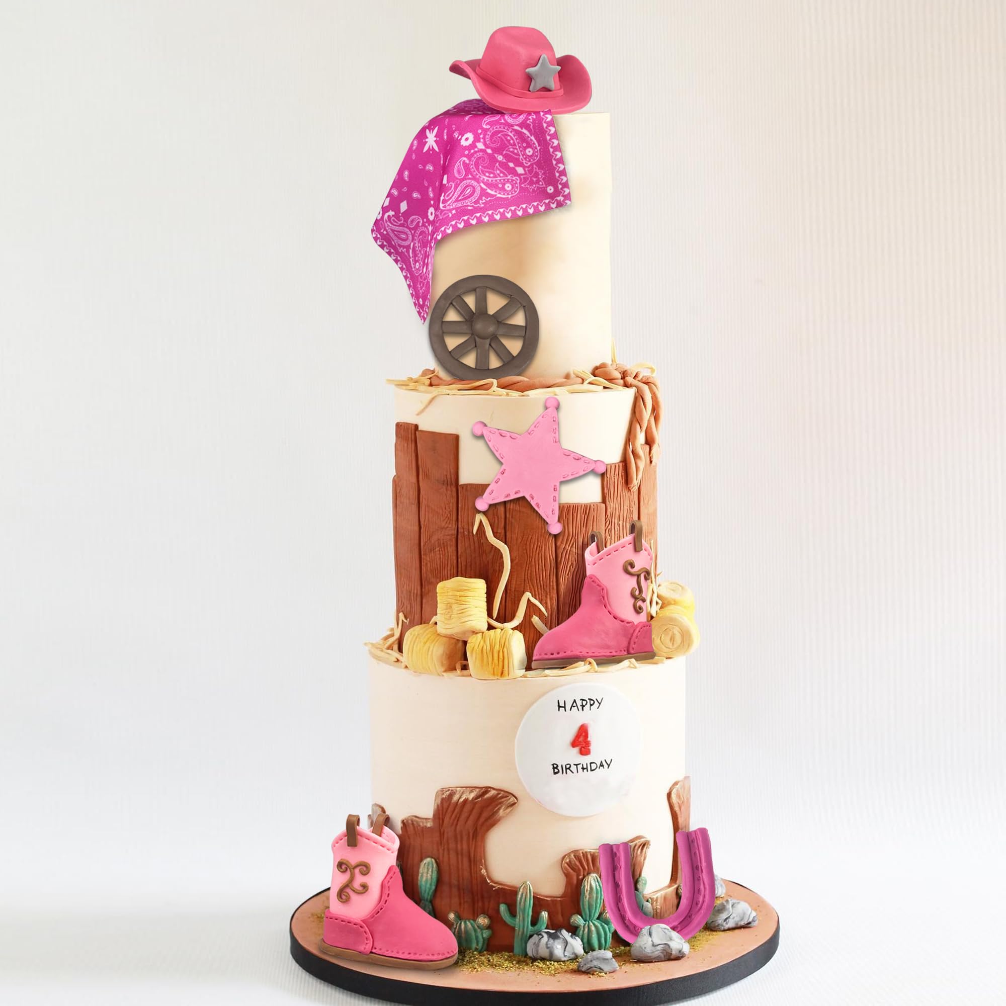 KEEPARTY Cowgirl Cake Toppers Set – Hat, Boot, Star, Horseshoe & More for Western Theme Parties