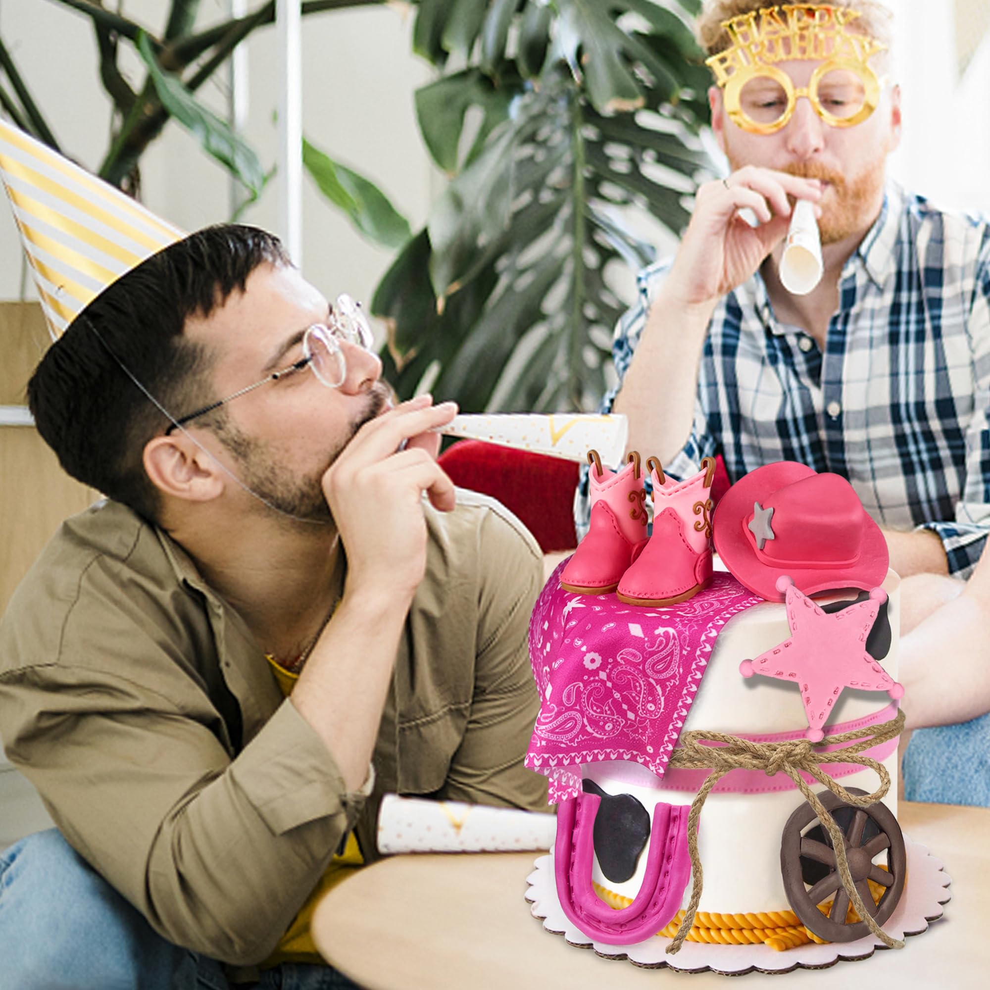 KEEPARTY Cowgirl Cake Toppers Set – Hat, Boot, Star, Horseshoe & More for Western Theme Parties