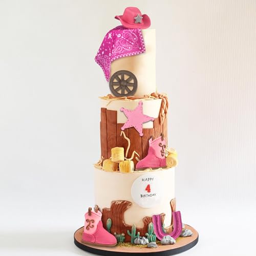 KEEPARTY Cowgirl Cake Toppers Set – Hat, Boot, Star, Horseshoe & More for Western Theme Parties