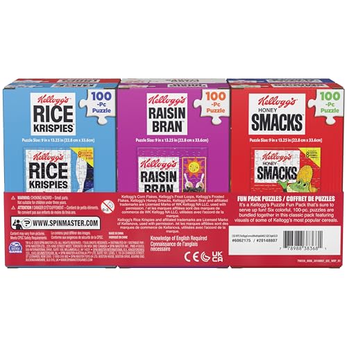Kellogg's Cereal Puzzles 6-Pack – Mini Cereal Box Jigsaw Puzzles (100 Pieces Each, Ages 4+)