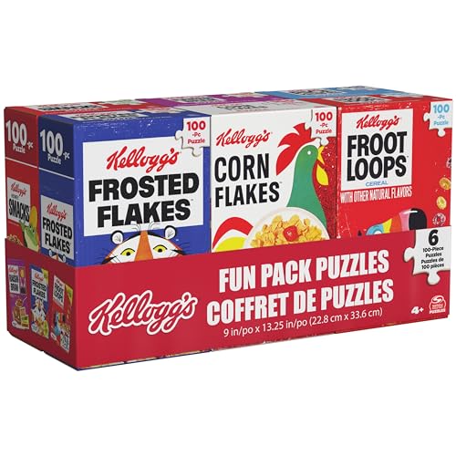 Kellogg's Cereal Puzzles 6-Pack – Mini Cereal Box Jigsaw Puzzles (100 Pieces Each, Ages 4+)