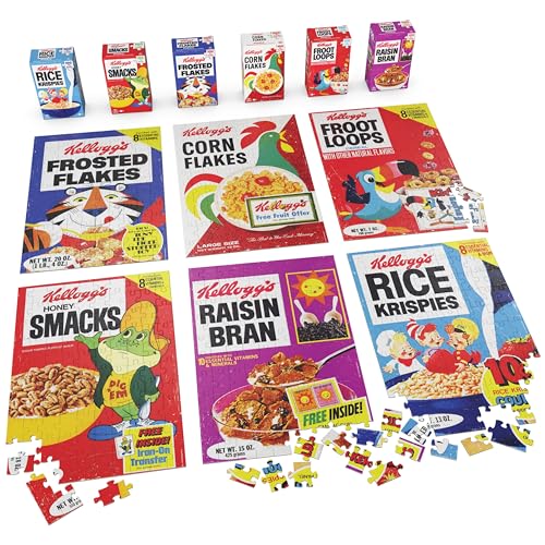 Kellogg's Cereal Puzzles 6-Pack – Mini Cereal Box Jigsaw Puzzles (100 Pieces Each, Ages 4+)