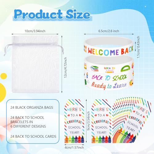 Kenning 72-Piece Welcome Back to School Rubber Bracelet Gift Set with Organza Bags and Tags (White)