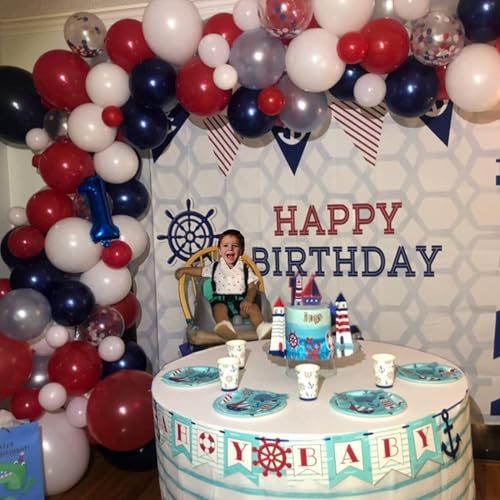 KEPMOV 130-Piece Red White and Blue Balloon Arch Kit – Pearl Royal Blue, Light Blue, Red & White Confetti Balloons for Patriotic Celebrations