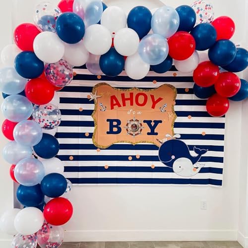 KEPMOV 130-Piece Red White and Blue Balloon Arch Kit – Pearl Royal Blue, Light Blue, Red & White Confetti Balloons for Patriotic Celebrations