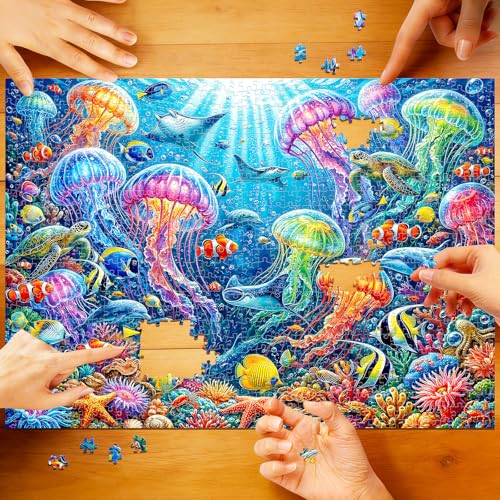 Kepovin 1000-Piece Jellyfish Puzzle for Adults – Colorful Ocean Life Jigsaw with Letter Guide