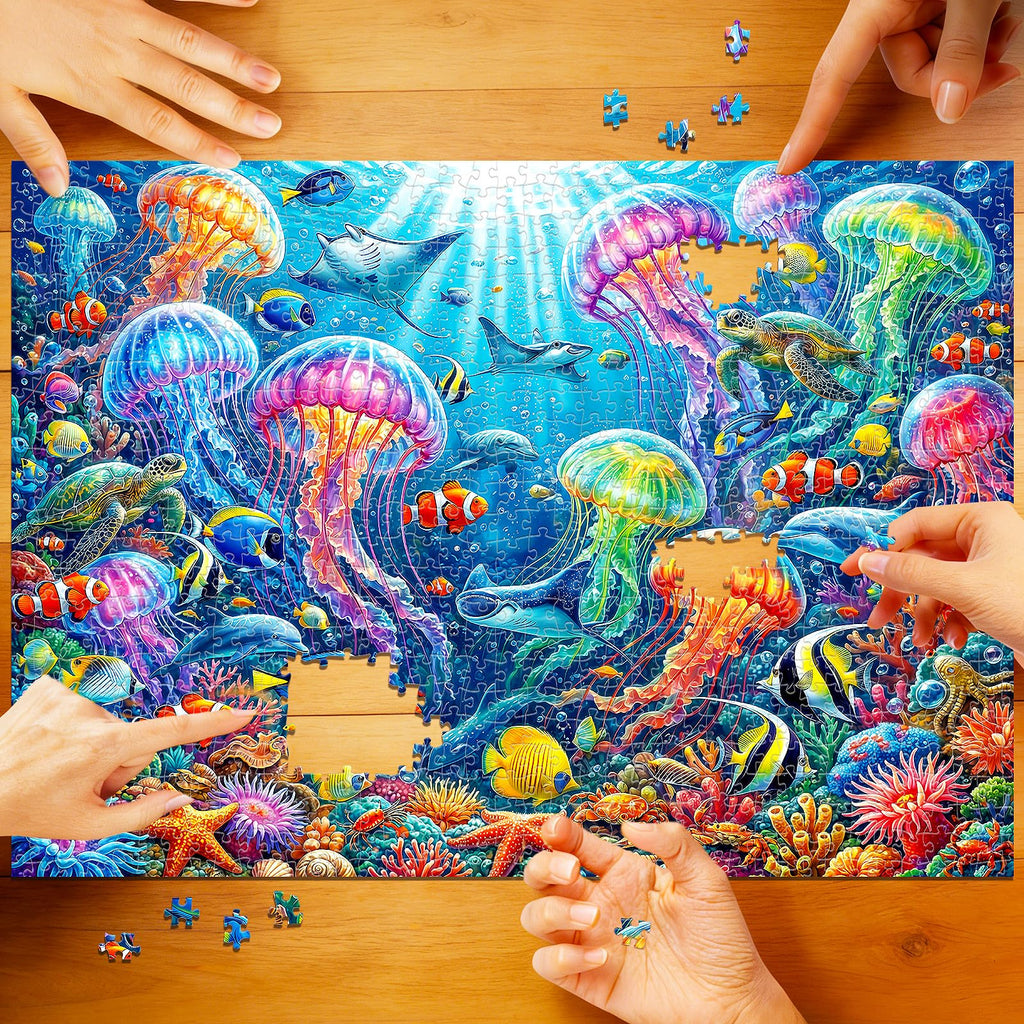 Kepovin 1000-Piece Jellyfish Puzzle for Adults – Colorful Ocean Life Jigsaw with Letter Guide