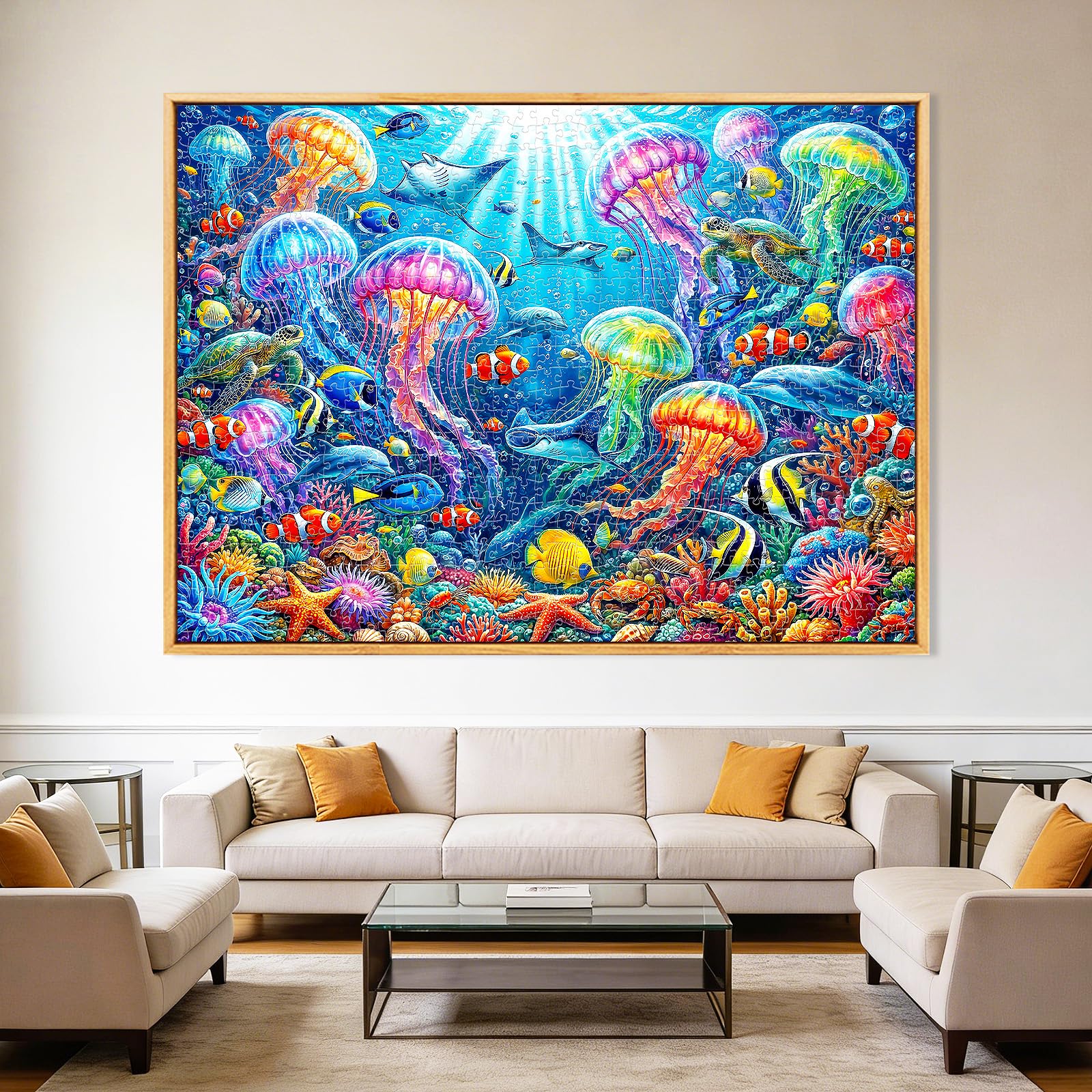 Kepovin 1000-Piece Jellyfish Puzzle for Adults – Colorful Ocean Life Jigsaw with Letter Guide