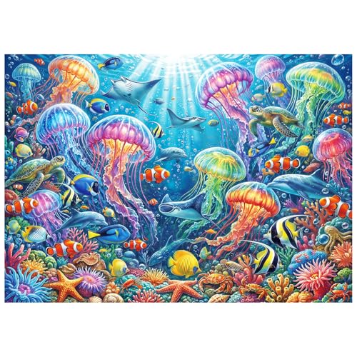 Kepovin 1000-Piece Jellyfish Puzzle for Adults – Colorful Ocean Life Jigsaw with Letter Guide