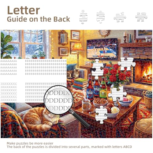 kepovin 1000 Piece Jigsaw Puzzle for Adults – Cozy Winter Living Room Scene, No Glare Ink, Letter Guide on Back
