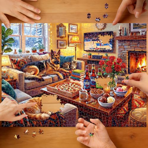 kepovin 1000 Piece Jigsaw Puzzle for Adults – Cozy Winter Living Room Scene, No Glare Ink, Letter Guide on Back