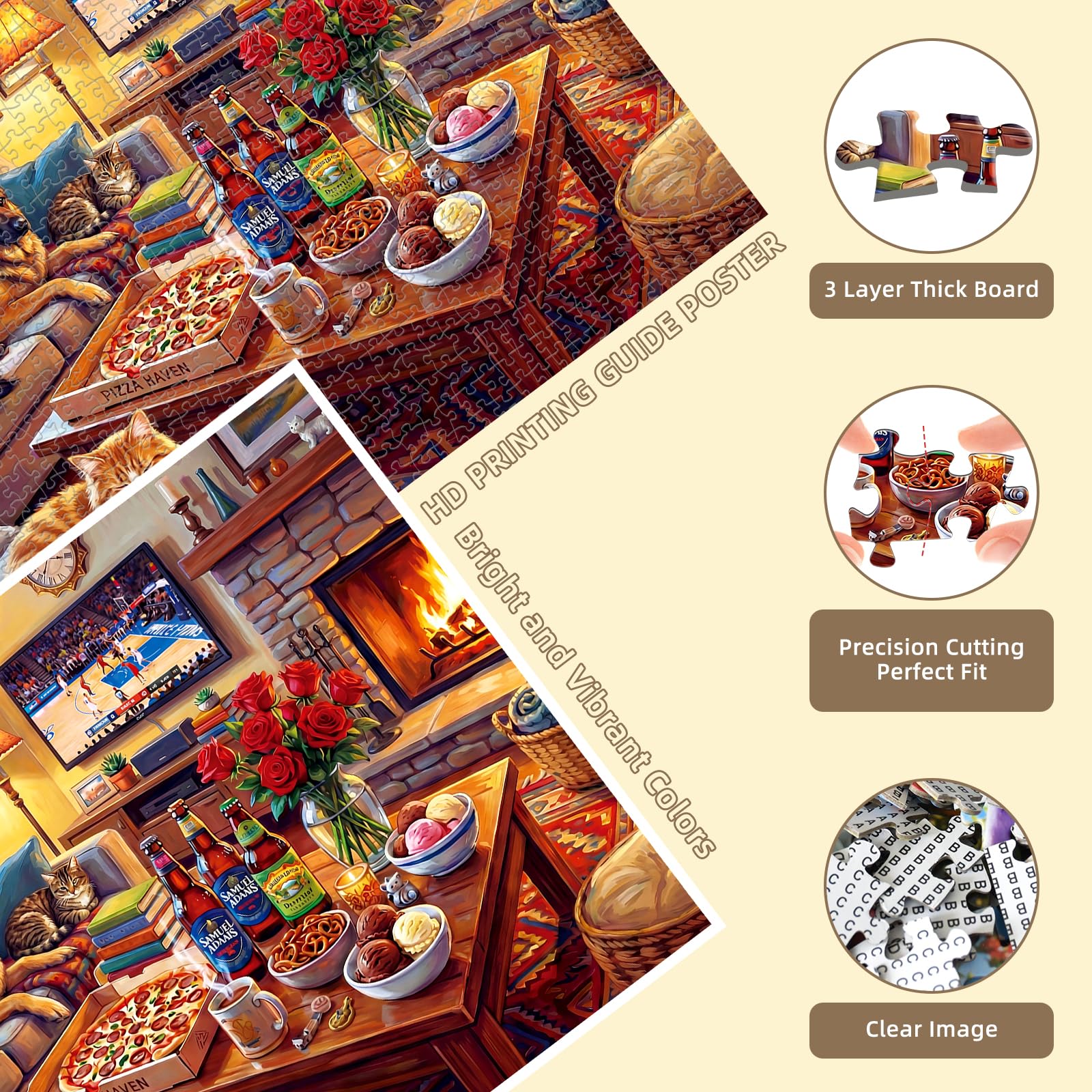 kepovin 1000 Piece Jigsaw Puzzle for Adults – Cozy Winter Living Room Scene, No Glare Ink, Letter Guide on Back