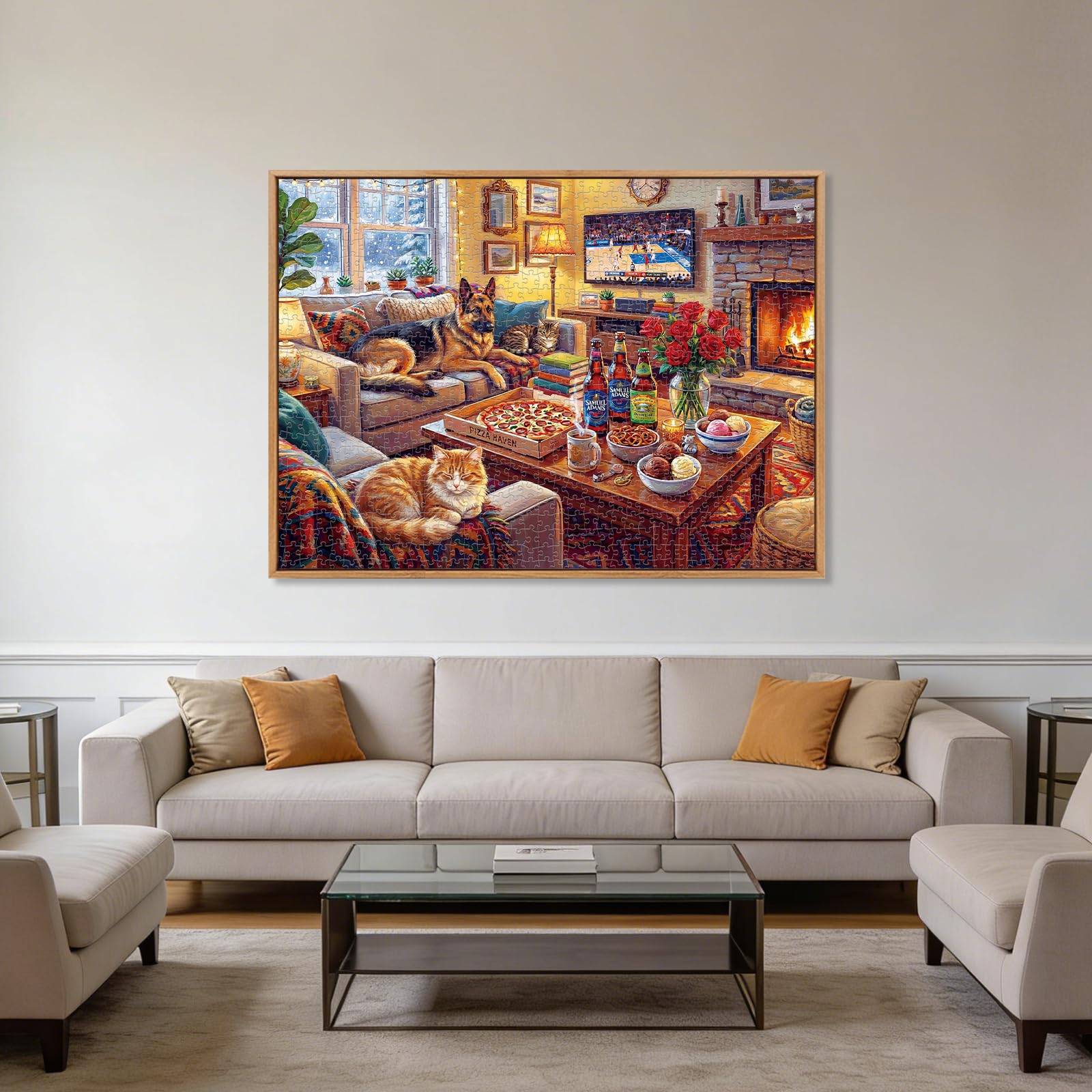 kepovin 1000 Piece Jigsaw Puzzle for Adults – Cozy Winter Living Room Scene, No Glare Ink, Letter Guide on Back