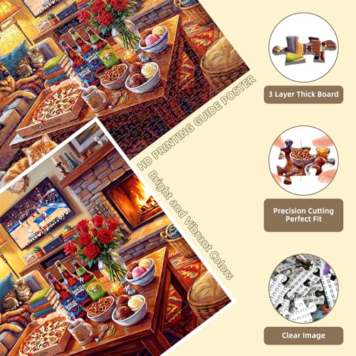 kepovin 1000 Piece Jigsaw Puzzle for Adults – Cozy Winter Living Room Scene, No Glare Ink, Letter Guide on Back