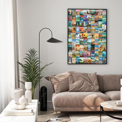 kepovin 1000 Piece Vintage World Travel Jigsaw Puzzle – 90 Landmarks with Poster