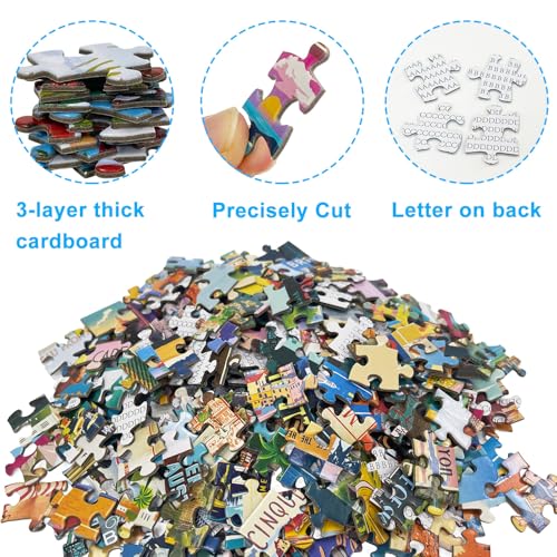 kepovin 1000 Piece Vintage World Travel Jigsaw Puzzle – 90 Landmarks with Poster