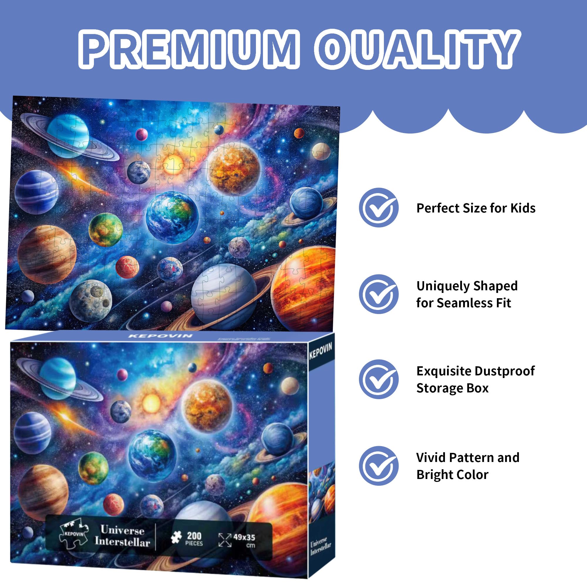 kepovin 200-Piece Solar System Jigsaw Puzzle for Kids Ages 6-8 8-10 10-12 – Educational Space Toy for Boys and Girls