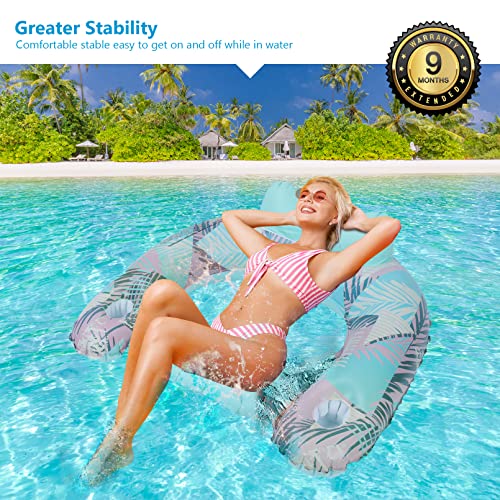 Keriday Extra Large Inflatable Pool Float Chair with Cup Holder - Palma, 34x30 Inches