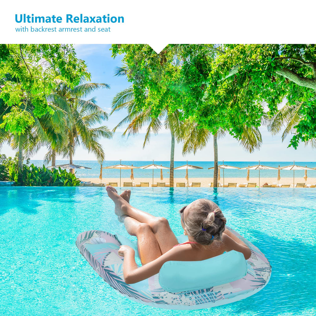 Keriday Extra Large Inflatable Pool Float Chair with Cup Holder - Palma, 34x30 Inches