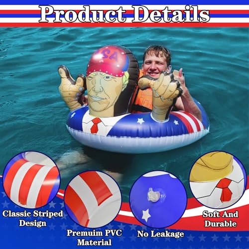 KESOCORAY Presidential Inflatable Pool Float - 36 Inch USA Flag Design with Cartoon Face Armrests