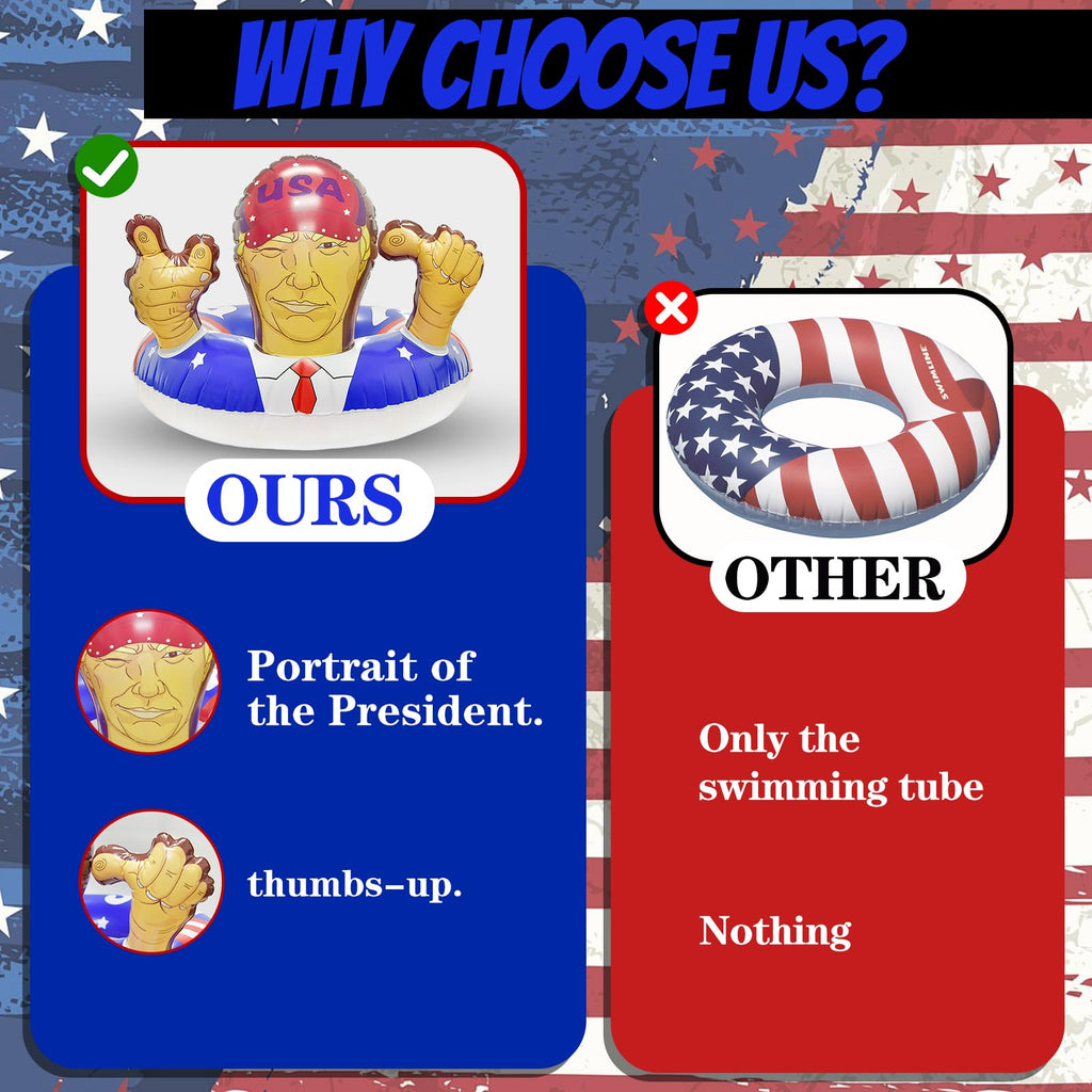 KESOCORAY Presidential Inflatable Pool Float - 36 Inch USA Flag Design with Cartoon Face Armrests