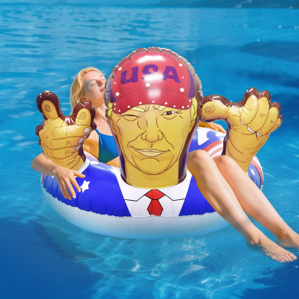 KESOCORAY Presidential Inflatable Pool Float - 36 Inch USA Flag Design with Cartoon Face Armrests