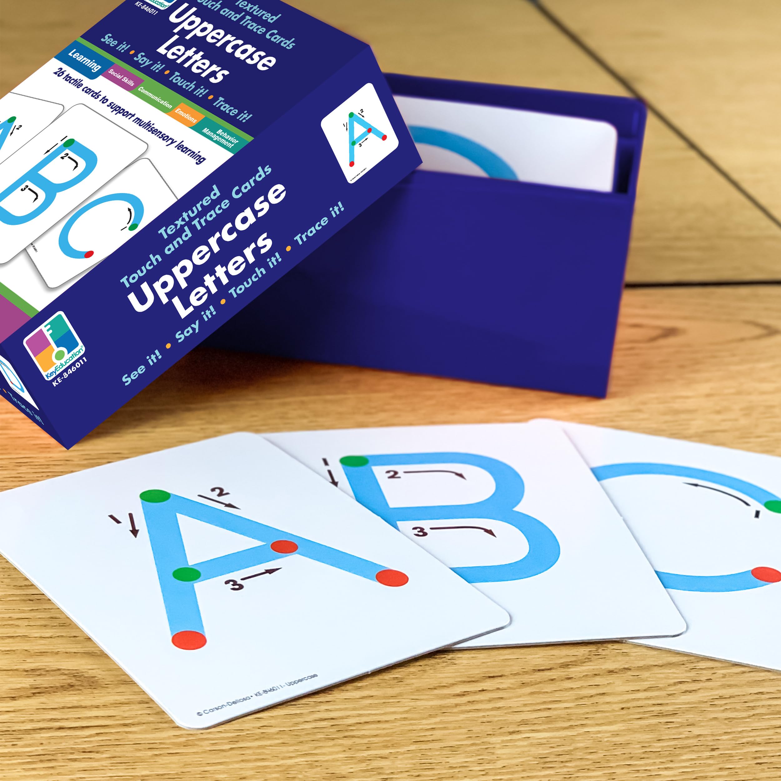 Key Education Uppercase Alphabet Tracing Flash Cards – Textured Touch and Trace for Preschool and Kindergarten