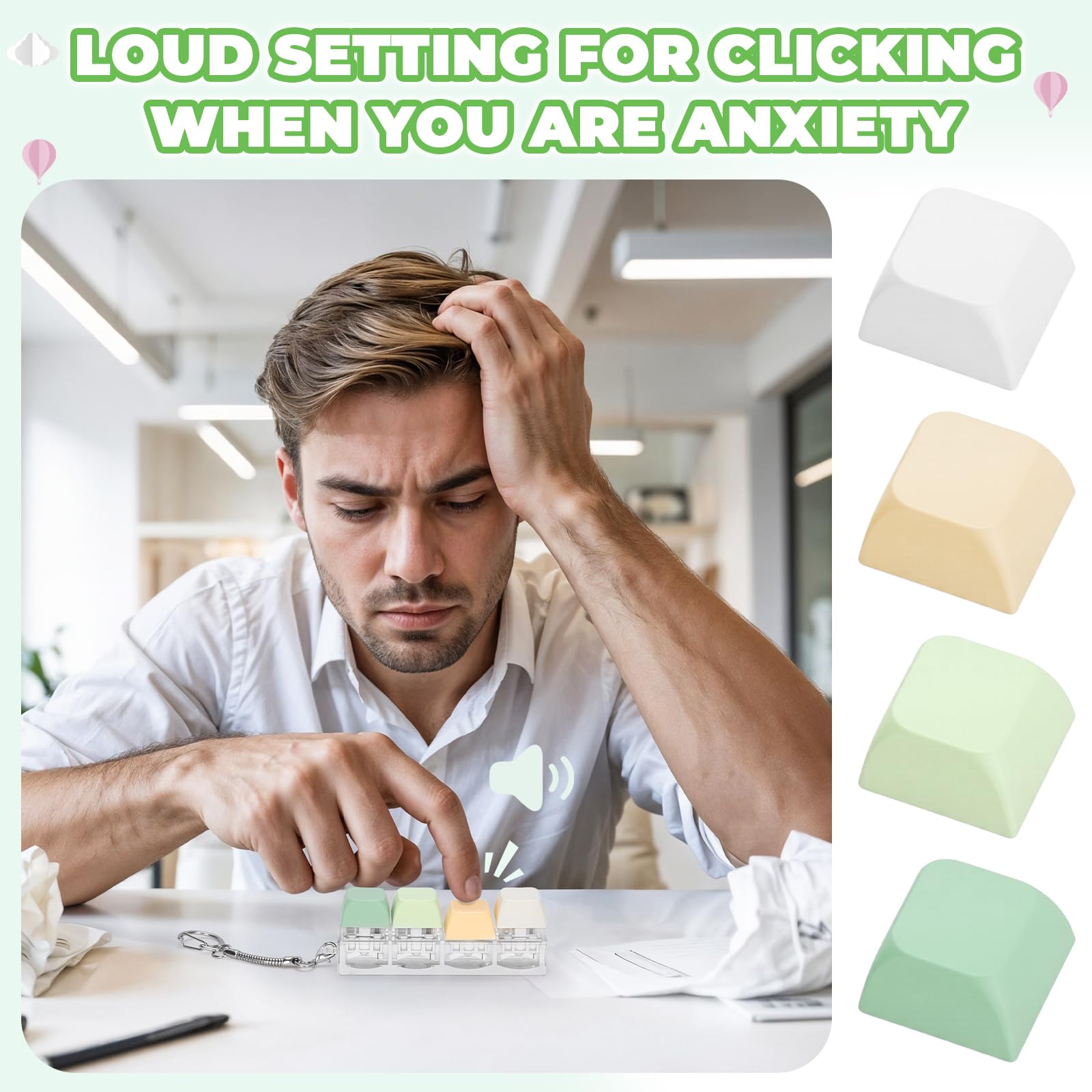 Keyboard Fidget Toy Keychain Set – Silent & Clicky Stress Relief for Adults (2 Pack, Pink & Green)