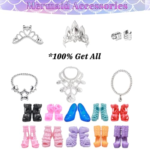 Keysse 29-Piece Glitter Sequin Mermaid Doll Clothes Set – 12 Dresses, 10 Shoes & 7 Accessories for 11.5 Inch Fashion Dolls
