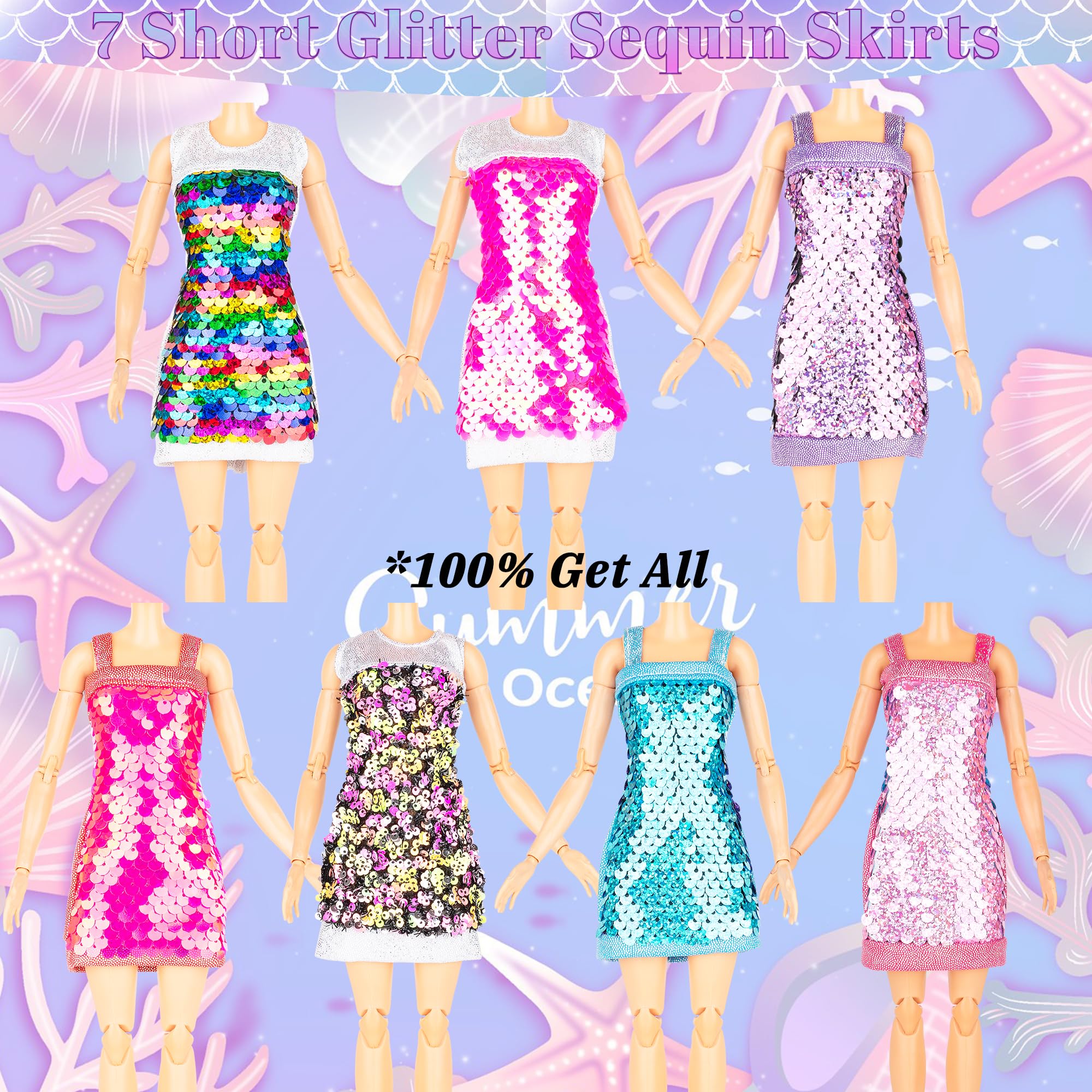 Keysse 29-Piece Glitter Sequin Mermaid Doll Clothes Set – 12 Dresses, 10 Shoes & 7 Accessories for 11.5 Inch Fashion Dolls