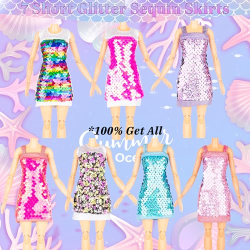 Keysse 29-Piece Glitter Sequin Mermaid Doll Clothes Set – 12 Dresses, 10 Shoes & 7 Accessories for 11.5 Inch Fashion Dolls