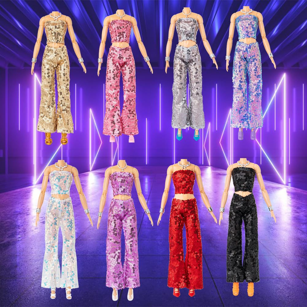 Keysse 38-Piece Doll Fashion Wardrobe: 8 Sequin Suits, 10 Dresses, 10 Shoes, 10 Jewelry – Fits 11-11.8 Inch Dolls – Velcro Closure