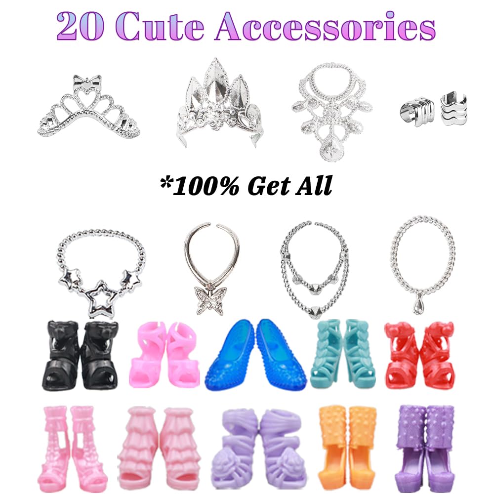 Keysse 38-Piece Doll Fashion Wardrobe: 8 Sequin Suits, 10 Dresses, 10 Shoes, 10 Jewelry – Fits 11-11.8 Inch Dolls – Velcro Closure