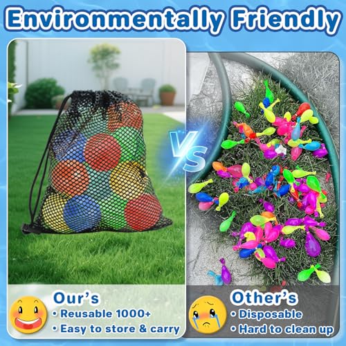 KGC 12-Pack Reusable Silicone Water Balloons – Magnet-Free Self-Sealing Splash Balls for Kids Ages 3-12, Quick Fill & Mesh Bag Included