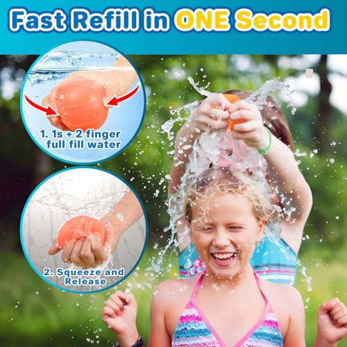 KGC 12-Pack Reusable Silicone Water Balloons – Magnet-Free Self-Sealing Splash Balls for Kids Ages 3-12, Quick Fill & Mesh Bag Included