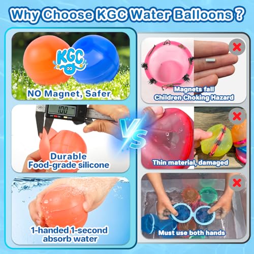 KGC 12-Pack Reusable Water Balloons – Magnet-Free Silicone Splash Balls for Kids