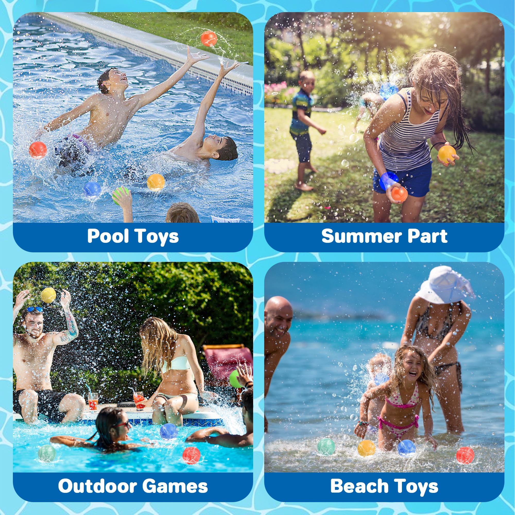 KGC 12-Pack Reusable Water Balloons – Magnet-Free Silicone Splash Balls for Kids
