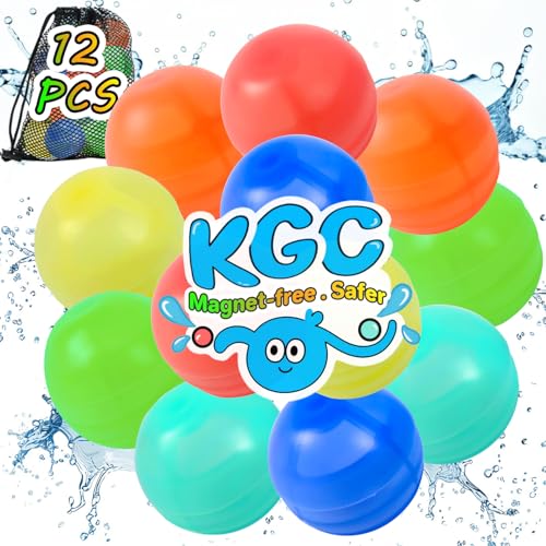 KGC 12-Pack Reusable Water Balloons – Magnet-Free Silicone Splash Balls for Kids