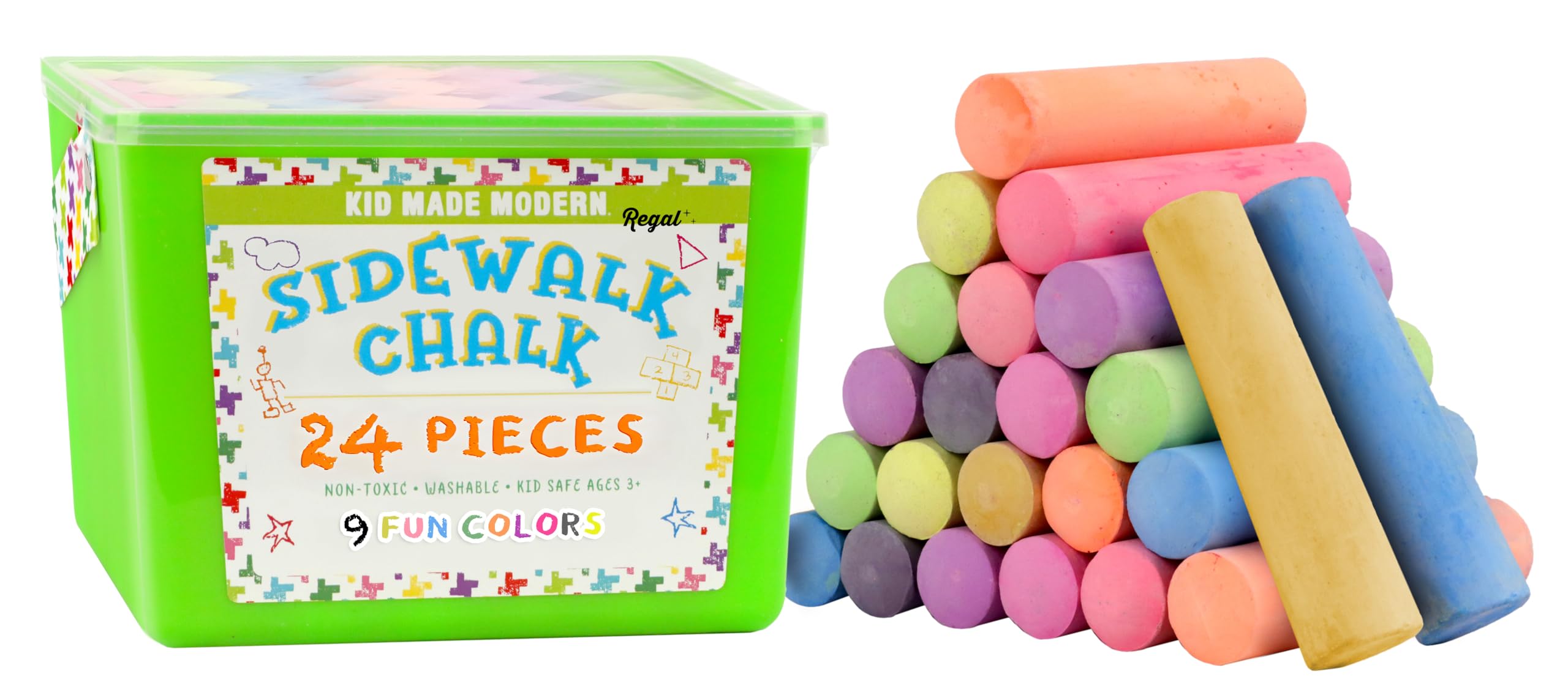 Kid Made Modern 24-Piece Sidewalk Chalk Bucket – Non-Toxic, Washable Outdoor Chalk Set for Kids