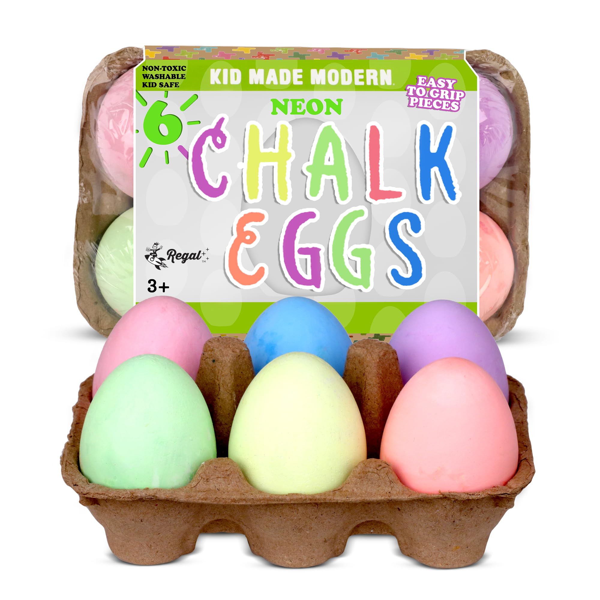 Kid Made Modern 6-Piece Neon Sidewalk Chalk Set - Washable Egg Chalk for Outdoor Play, Chalkboard Art, Ages 3+
