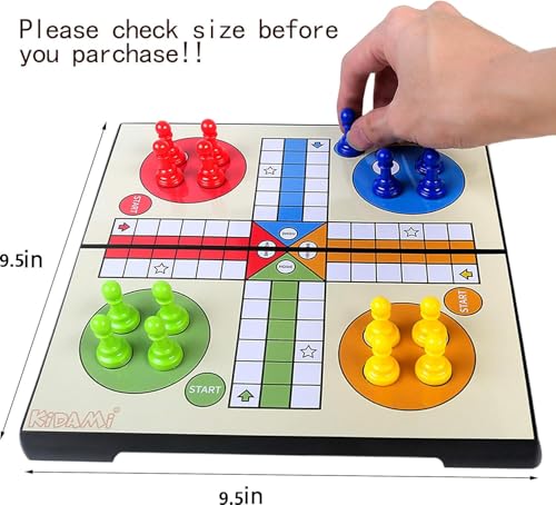 KIDAMI Magnetic Ludo Board Game – Foldable, Portable Travel Set for All Ages (9.5x9.5 in)