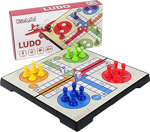KIDAMI Magnetic Ludo Board Game – Foldable, Portable Travel Set for All Ages (9.5x9.5 in)