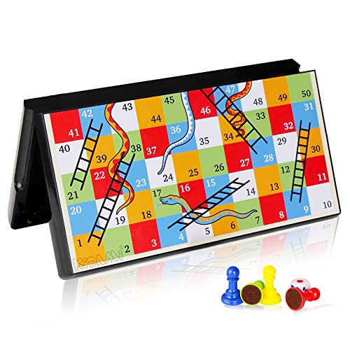 KIDAMI Magnetic Snakes and Ladders Board Game – 9.75-Inch Travel Set with Storage Box
