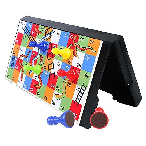 KIDAMI Magnetic Snakes and Ladders Board Game – 9.75-Inch Travel Set with Storage Box