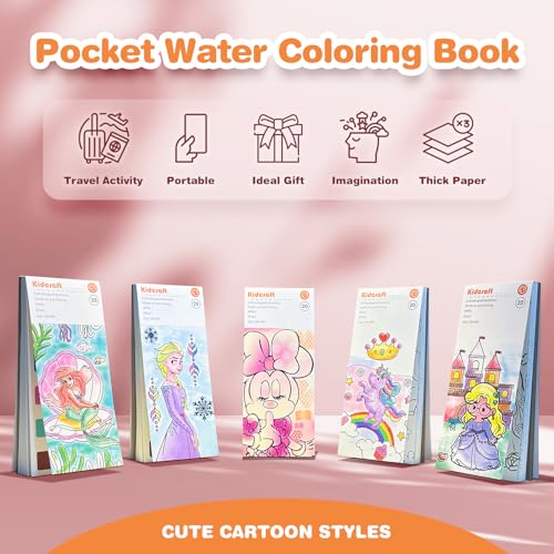 Kidcraft Paint with Water Coloring Books for Kids - 2 Pack, Mess-Free Watercolor Kit, Travel Activity for Ages 4-12